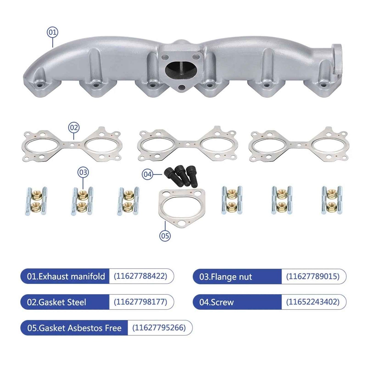 BMW Exhaust Manifold Stainless Steel for E46 E39 E60 E61 E38 E65 E83 E53 X3 X5 11622248166 11627799728 11627798177 11627788422